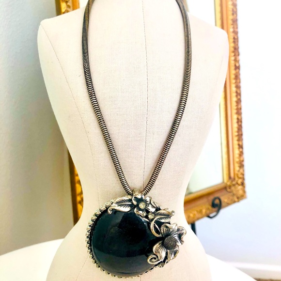 Vintage Ornate Nouveau Huge Pendant Necklace - Picture 4 of 12